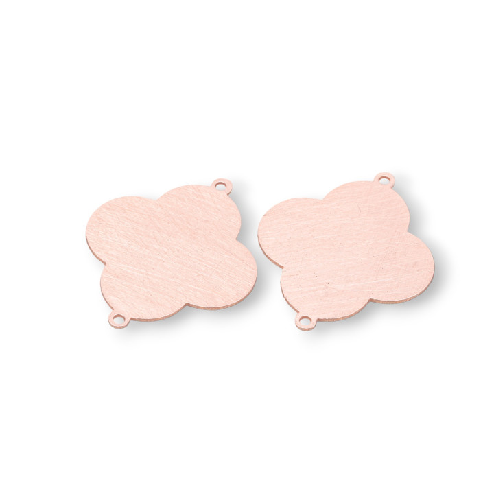 925 Silver Connector Component Brushed Four Leaf Clover Plate 17mm 4pcs Rose Gold