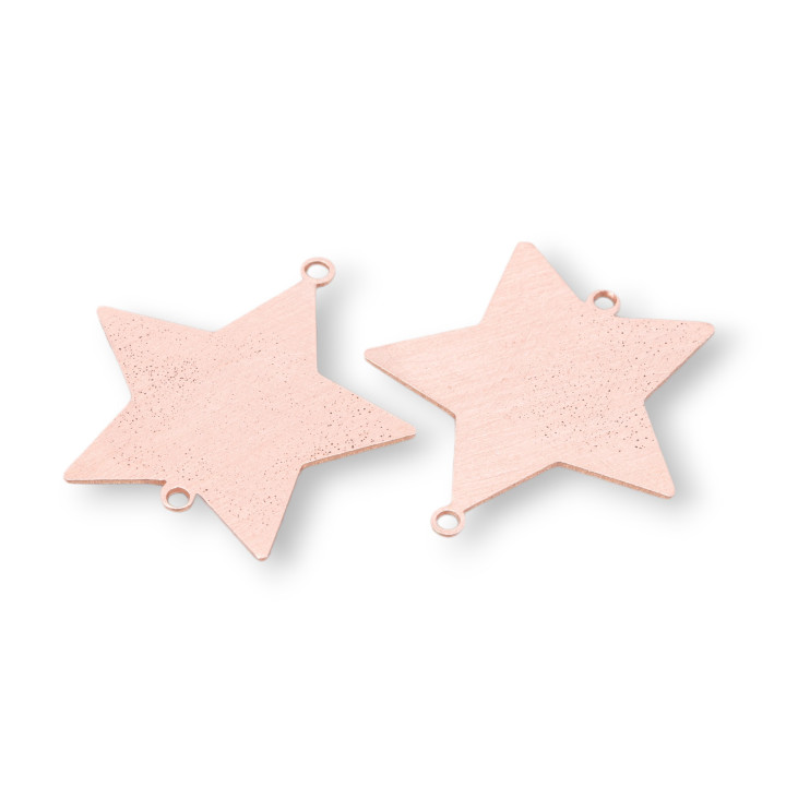 Componente Connettore Di Argento 925 Piastra Spazzolata Stella 21mm 6pz Oro Rosa