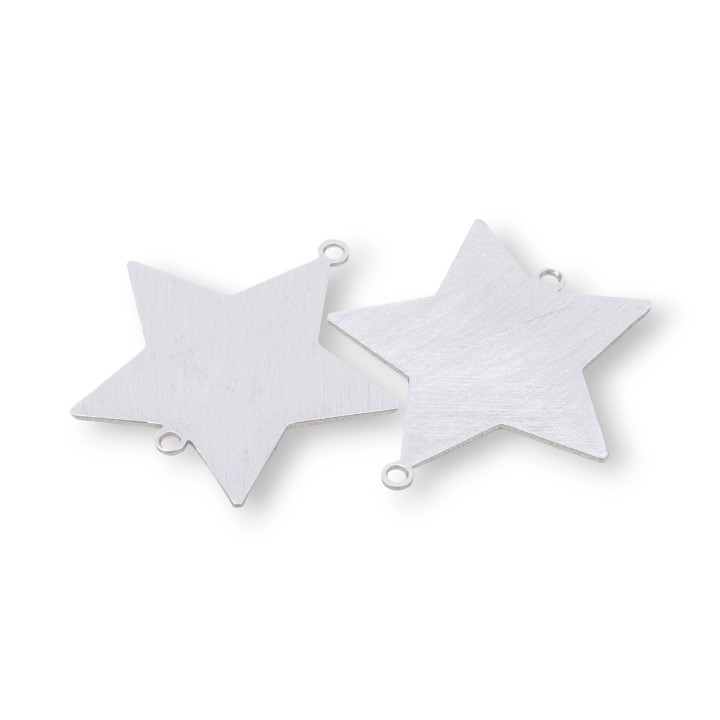 Componente Connettore Di Argento 925 Piastra Spazzolata Stella 21mm 6pz Rodiato