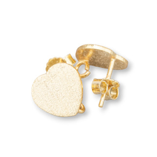 Base de Boucle d'Oreille Argent 925 Clou Coeur Brossé 12x11mm 2 Paires Doré