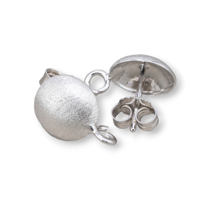 925 Silver Earring Base Brushed Hemisphere Post 10mm 3 Pairs Rhodium Plated