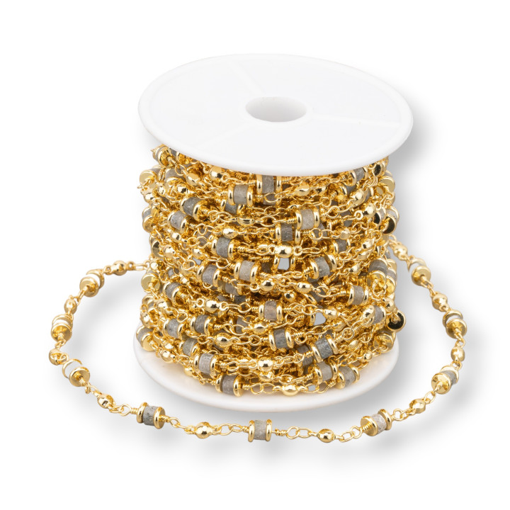 Chaîne Chapelet En Laiton Avec Pierres Semi-précieuses Rondelle 5mm 10 Mètres Jade Gris