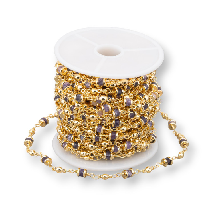 Brass Rosary Chain With Semi-precious Stones Rondelle 5mm 10 Meters Iolite Jade