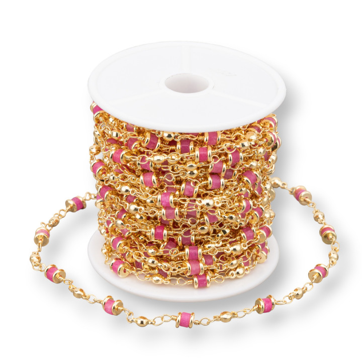 Brass Rosary Chain With Semi-precious Stones Rondelle 5mm 10 Meters Rhodochrosite Jade