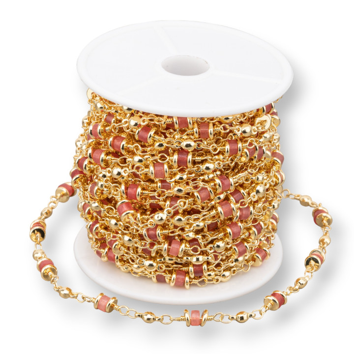 Brass Rosary Chain With Semi-precious Stones Rondelle 5mm 10 Meters Ruby Jade