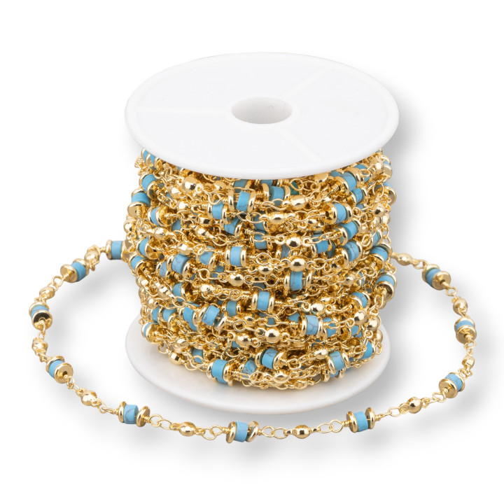 Chaîne Chapelet En Laiton Avec Pierres Semi-précieuses Rondelle 5mm 10 Mètres Turquoise