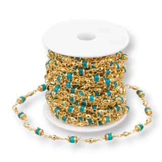 Brass Rosary Chain With Semi-precious Stones Rondelle 5mm 10 Meters Green