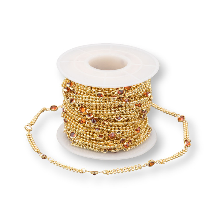 Brass Rosary Chain with Zircon 4.5mm Double Row Link 10 Meters Golden Orange