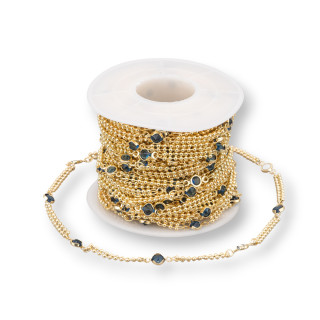 Chaîne chapelet en laiton avec zircone, maillon double rangée de 4,5 mm, 10 mètres, bleu doré