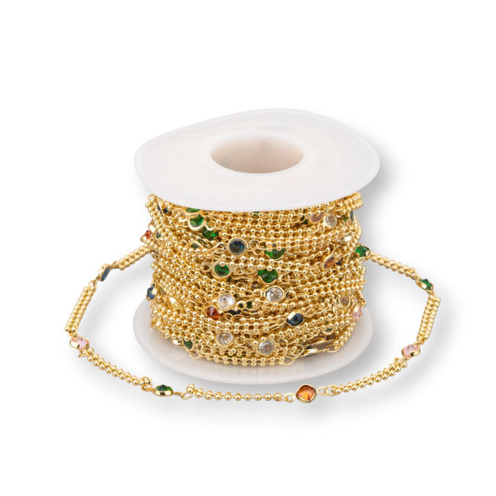 Catena Rosario Di Ottone Con Zircone  4,5mm Maglia A Doppia Fila 10 Metri Dorato Multicolor