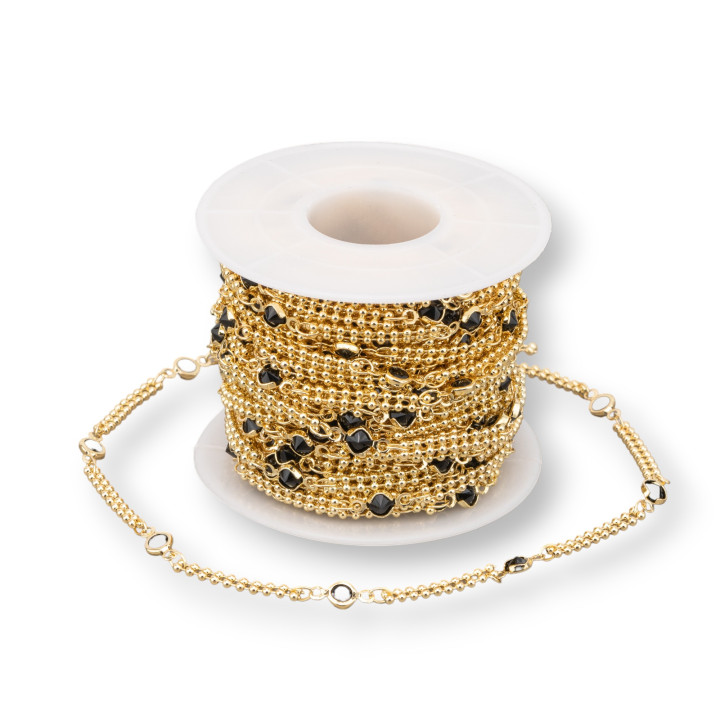 Chaîne chapelet en laiton avec zircone, maillon double rangée de 4,5 mm, 10 mètres, doré et noir