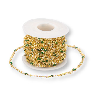 Catena Rosario Di Ottone Con Zircone  4,5mm Maglia A Doppia Fila 10 Metri Dorato Verde Smeraldo