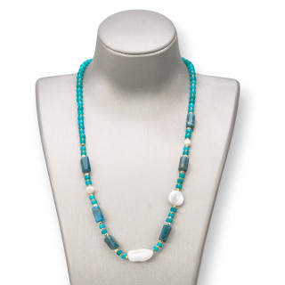 Collana Celeste con Pietre Dure, Perle ed Ematite - Eleganza e Stile 