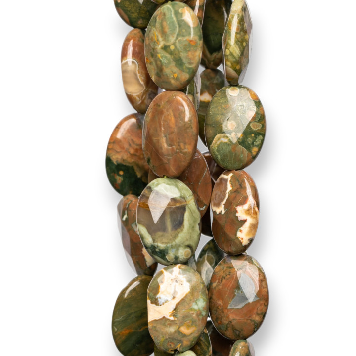 Rhyolith Oval facettiert flach 12x16mm Grün