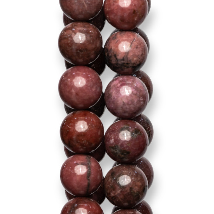 Rhodonite Rugueux Rond Lisse 14mm Intense
