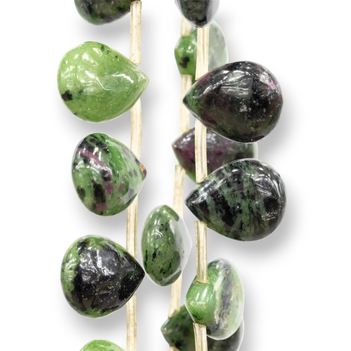 Gotas planas crudas de Rubizoisita verde Agujero lateral 13x17mm