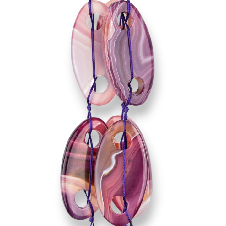 Lila Achat Oval glatt flach ohne Durchgangsloch 25x50mm 7St