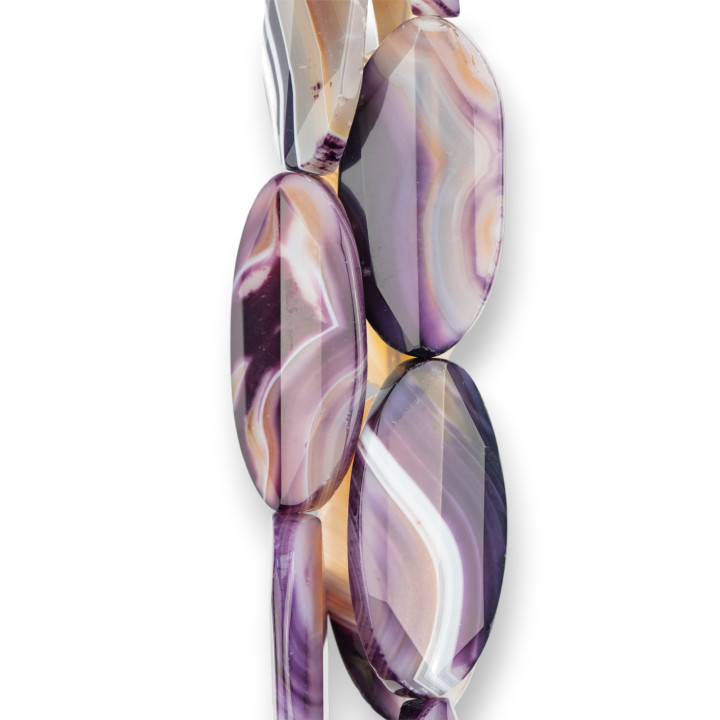 Ágata Morada Estriada Oval Plana Facetada 30x60mm