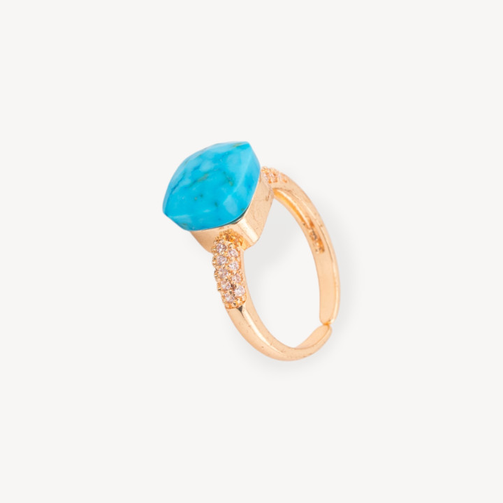 Bronze Ring With Bearing Cat's Eye 10mm With Zircons Set In Turquoise Magnesite