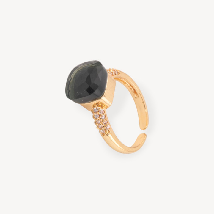 Bronze Ring With Cushion Cat's Eye 10mm With Zircons Set Black