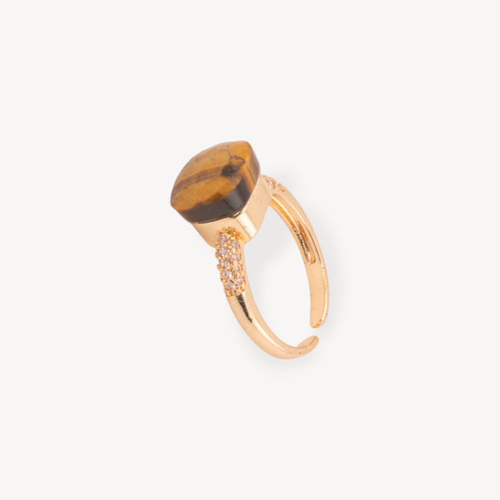 Bronze Ring With Cushion Cat's Eye 10mm With Zircons Set Tiger's Eye