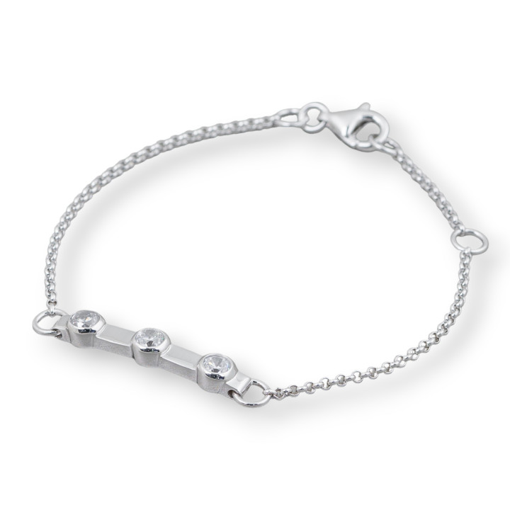 Pulsera de Plata 925 Diseño Italia Con 3 Circonitas Largo 19cm-16.5cm Rodiada