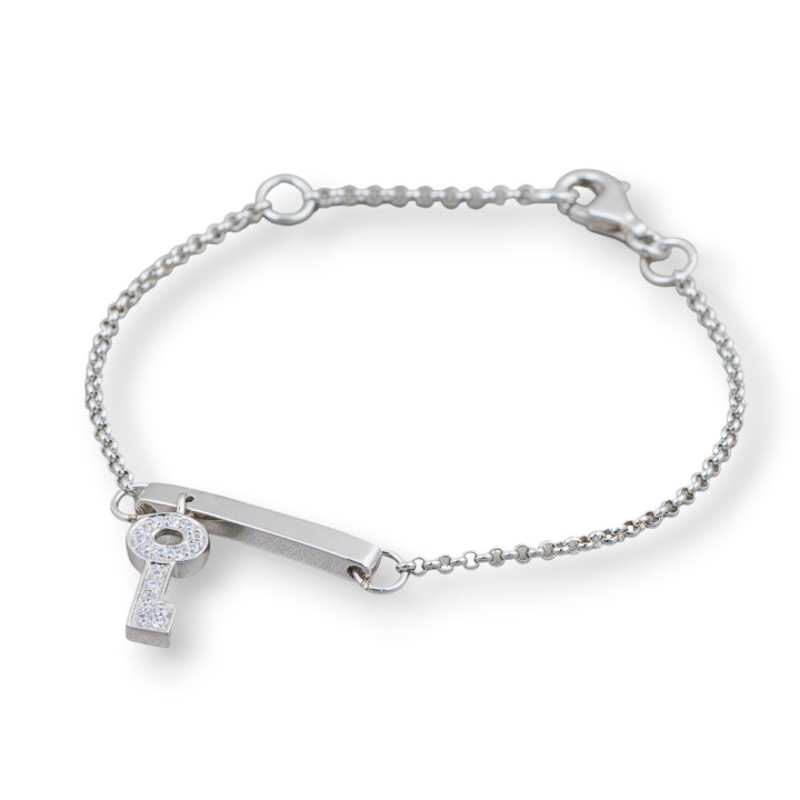 Pulsera de Plata 925 Diseño Italia Con Llave Central Longitud 19cm-16.5cm Rodiada
