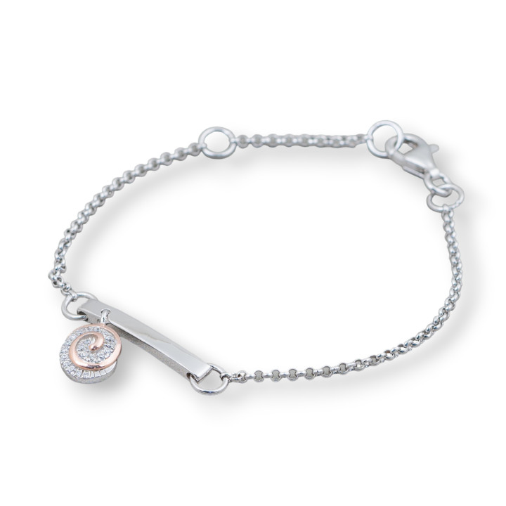 Bracciale Di Argento 925 Design Italy Con Centale Chiocciola Lunghezza 19cm-16,5cm Rodiato