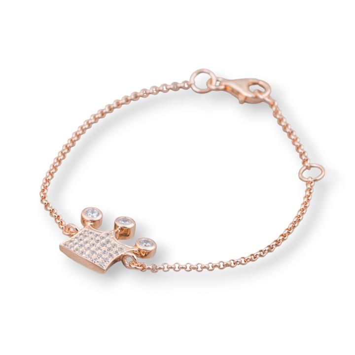 Bracelet en Argent 925 Design Italie Avec Couronne Centrale en Zircon Longueur 19cm-16.5cm Or Rose