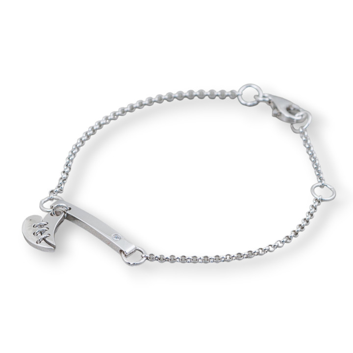 925 Silberarmband Design Italien mit zentralem gebrochenem Herzen Länge 19cm-16,5cm Rhodium
