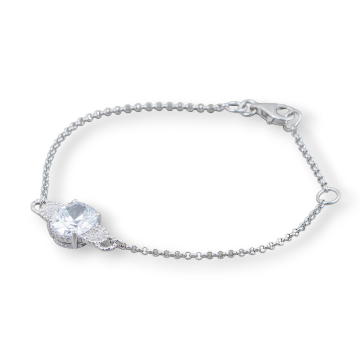 925 Silberarmband Design Italien mit zentralem Anhänger Länge 19cm-16,5cm Rhodium