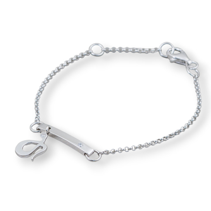 925 Silver Bracelet Design Italy With Central Snake Length 19cm-16.5cm Rhodium Plated