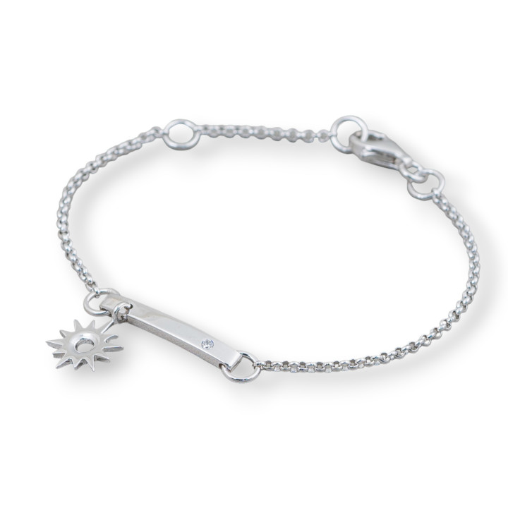 Pulsera de Plata 925 Diseño Italia Con Sol Central Largo 19cm-16.5cm Rodiada