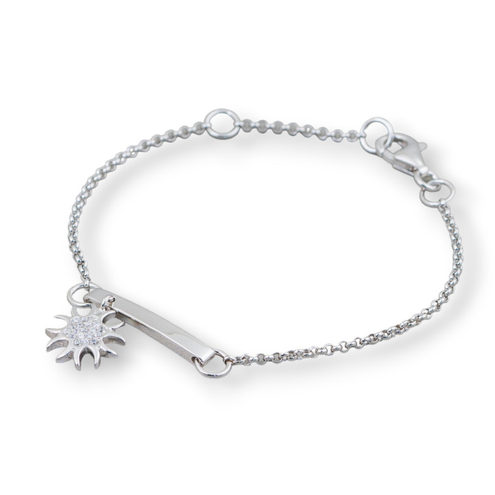 Pulsera de Plata 925 Diseño Italia Con Escudo Central Sol Longitud 19cm-16.5cm Rodiada
