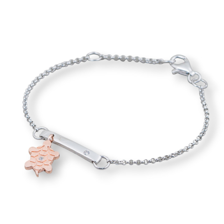 Design Italy Armband aus 925er Silber mit Schildkrötenmitte Roségold Länge 19cm-16.5cm Rhodium