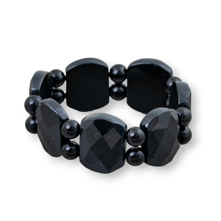 24mm Faceted Onyx Gemstone Bar Bracelet