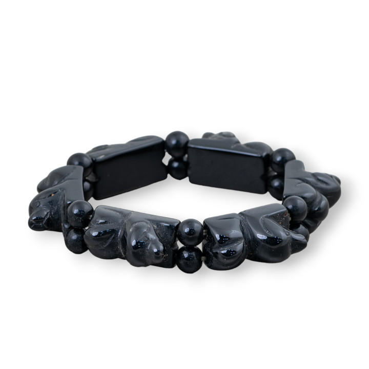 Brazalete de Piedras Preciosas Grabadas a Mano Perrito 16x25mm Ágata Negra