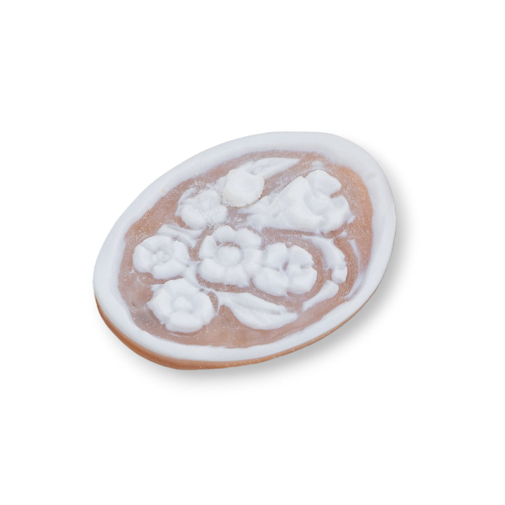 Camée gravé à la main fabriqué en Italie de fleurs de coquille sardonique ovale 22x30mm 2pcs Mod4