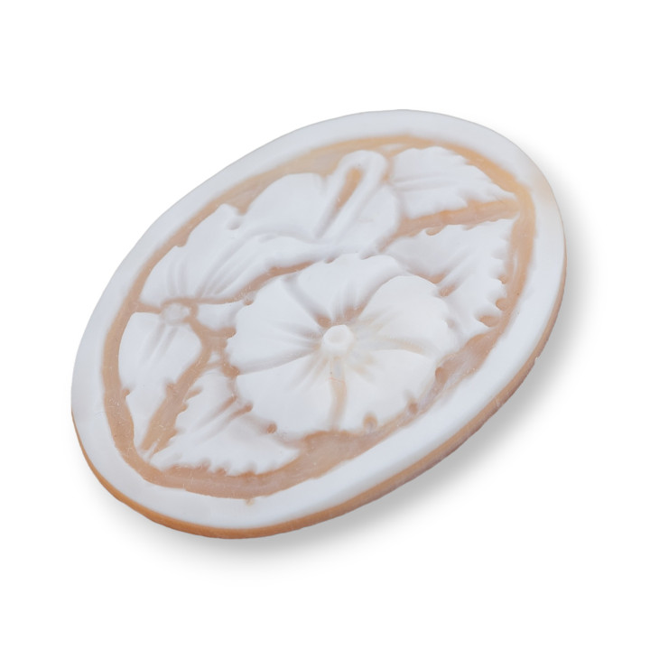 Camée gravé à la main fabriqué en Italie de fleurs de coquille sardonique ovale 30x40mm 1pc Mod1