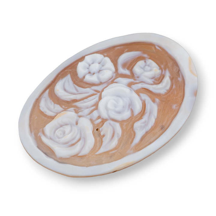 Camafeo Grabado A Mano Hecho En Italia De Flores De Concha Sardónica Ovalado 35x45mm 1pc Mod1