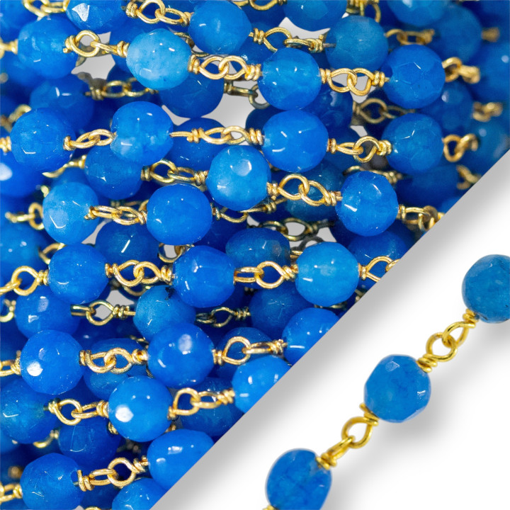 Catena Rosario Di Ottone Giada Sfera Sfaccettata 4mm 5 Metri Blu