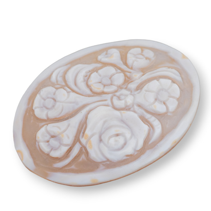 Camafeo Grabado A Mano Hecho En Italia De Flores De Concha Sardónica Ovalado 40x50mm 1pc Mod11