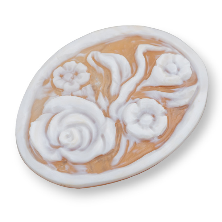 Χειροποίητο χαραγμένο Cameo Made in Italy από λουλούδια Sardonic Shell Oval 40x50mm 1pc Mod12