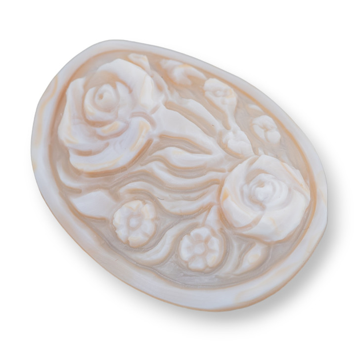 Χειροποίητο χαραγμένο Cameo Made in Italy από Sardonyx Shell Flowers Oval 40x50mm 1pc Mod2