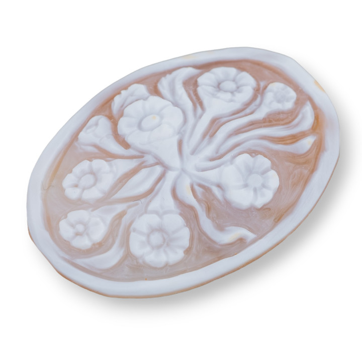 Χειροποίητο Cameo Made in Italy από Sardonyx Shell Flowers Oval 40x50mm 1pc Mod3