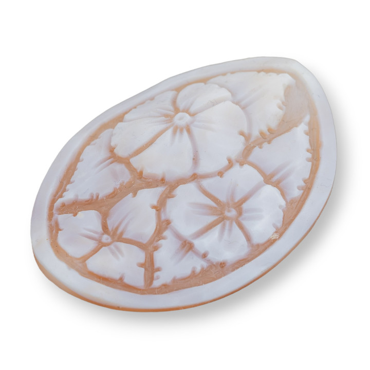 Hand Engraved Cameo Made in Italy of Sardonyx Shell Flowers Oval 40x50mm 1pc Mod7