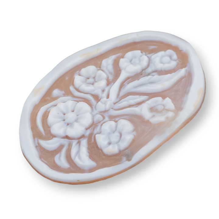 Camafeo Grabado A Mano Hecho En Italia De Flores De Concha Sardónica Ovalado 40x50mm 1pc Mod8