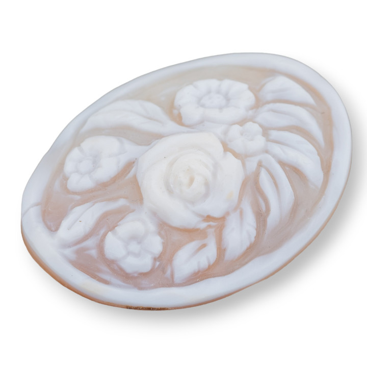 Camafeo Grabado A Mano Hecho En Italia De Flores De Concha Sardónica Ovalado 40x50mm 1pc Mod9
