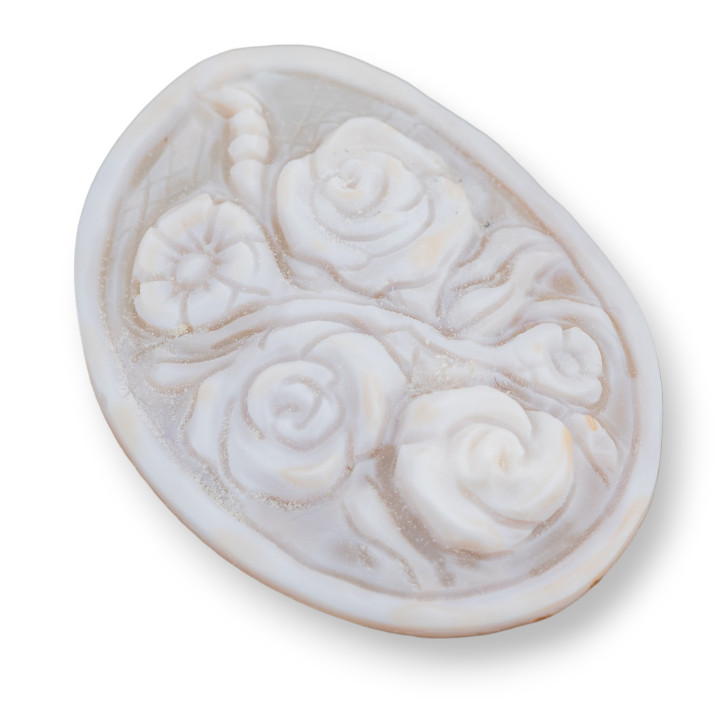 Hand Engraved Cameo Made in Italy of Sardonic Shell Flowers Oval 42x55mm 1pc Mod3