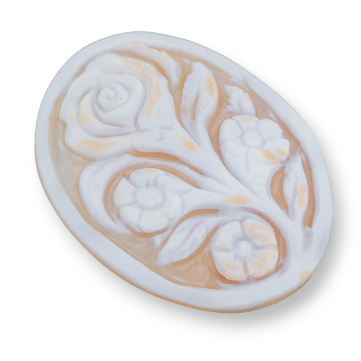 Hand Engraved Cameo Made in Italy of Sardonyx Shell Flowers Oval 42x55mm 1pc Mod4